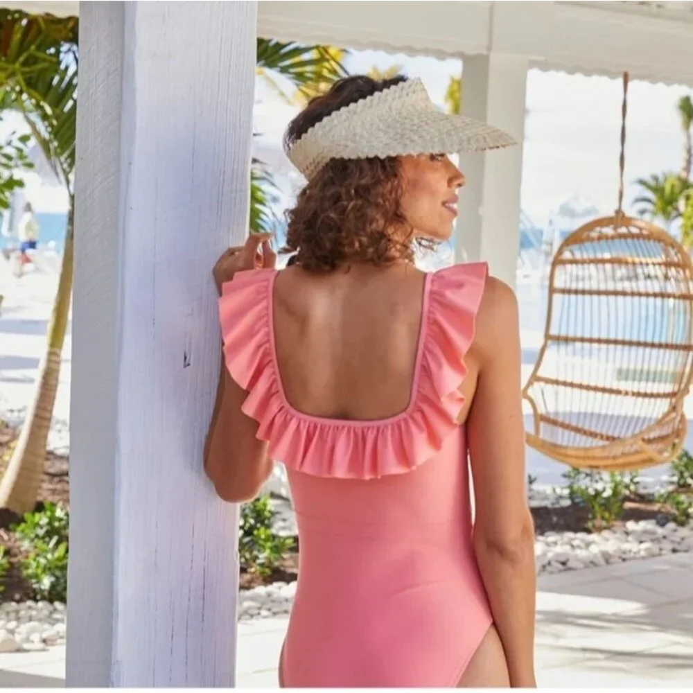 MINNOW Coral Ruffle Swimsuit Womens XS NWT One-Piece Pink Women Swim Brand NEW - Picture 6 of 7
